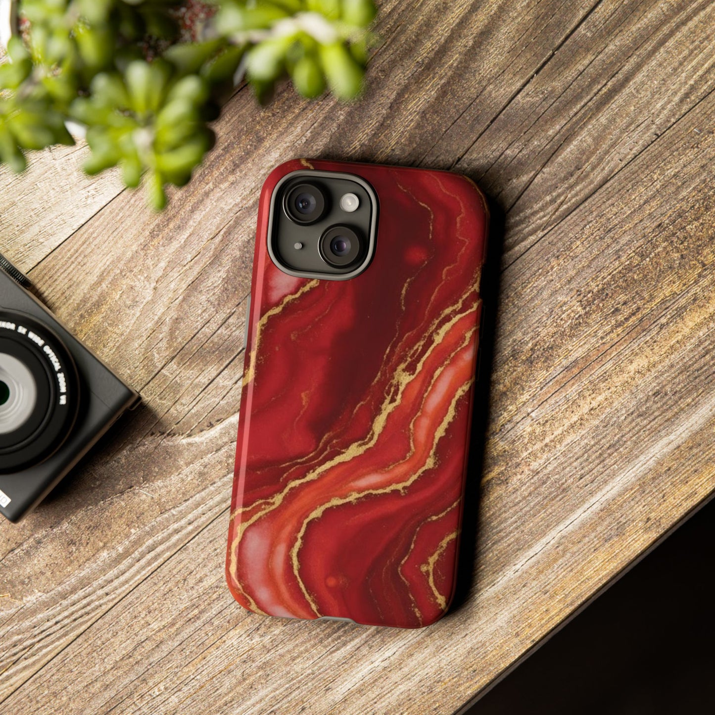 Red Agate Marble Phone Case – Gold Vein Luxury Stone Tough Case (iPhone, Samsung, Pixel)