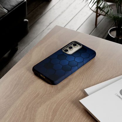 Blue Hexagon Gradient Phone Case | Honeycomb Geometric Tech Aesthetic | Minimalist Tough Case for iPhone & Samsung