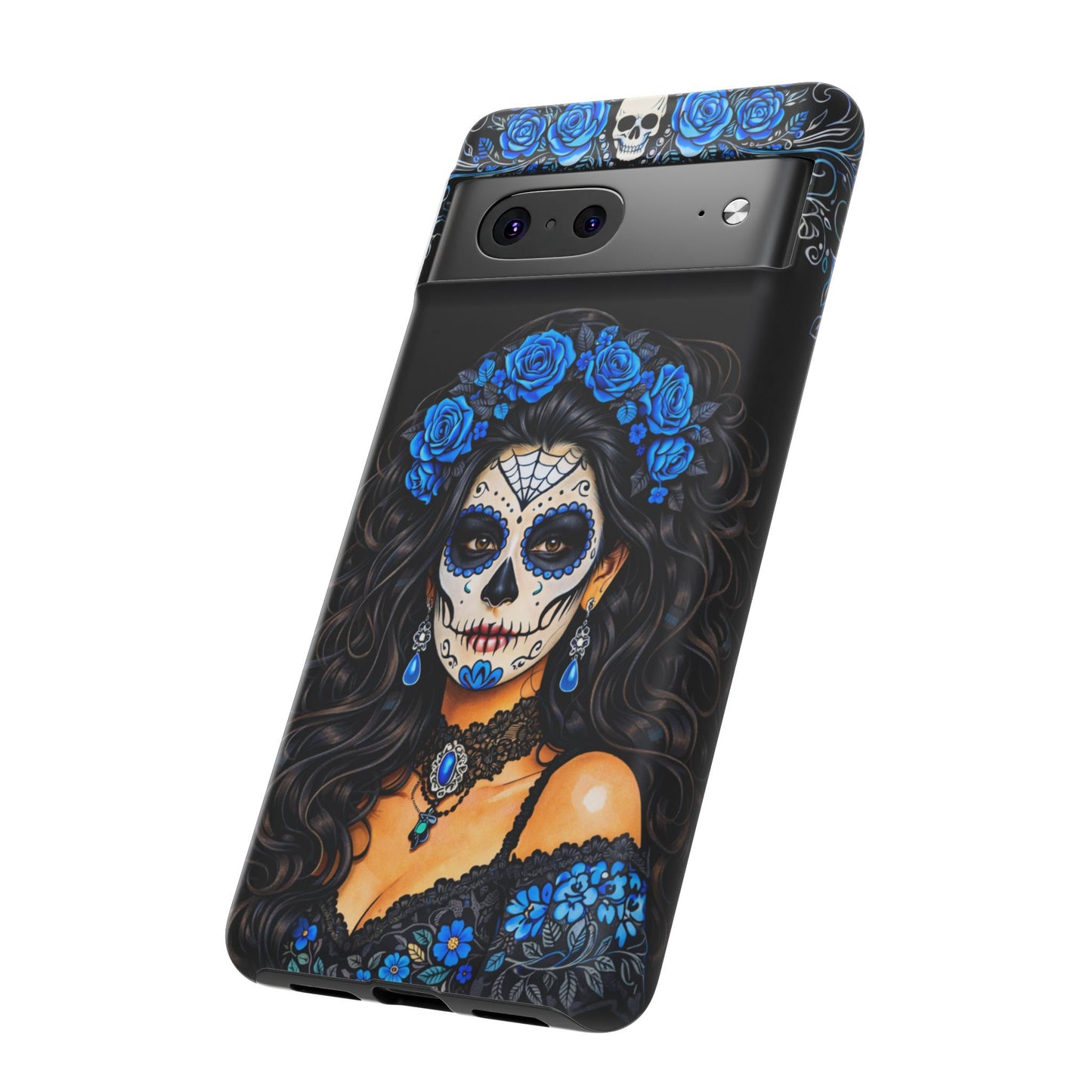 Blue Sugar Skull Woman Phone Case – Day of the Dead Aesthetic Tough Cover