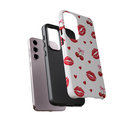 Red Lips & Cherry Phone Case – Y2K Retro Aesthetic Tough Cover