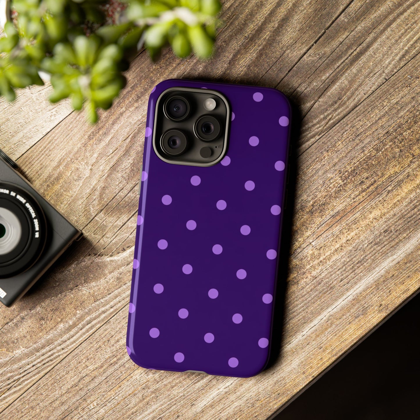 Purple Polka Dot Tough Phone Case – Cute Stylish Durable Protective Cover for Iphone, Samsung Galaxy and Pixel