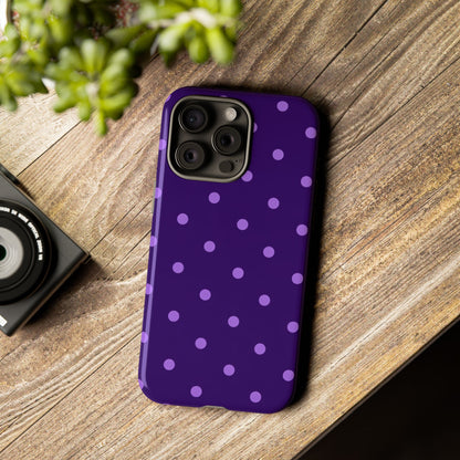 Purple Polka Dot Tough Phone Case – Cute Stylish Durable Protective Cover for Iphone, Samsung Galaxy and Pixel