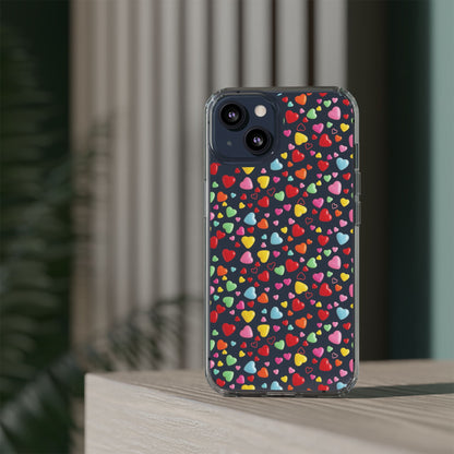 Colorful Heart Clear Phone Case | Impact-Resistant Valentine Aesthetic Case