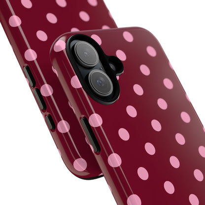 Pink Polka Dot Phone Case – Cute Aesthetic Tough Protective Phone Cover for Iphone, Samsung Galaxy and Pixel
