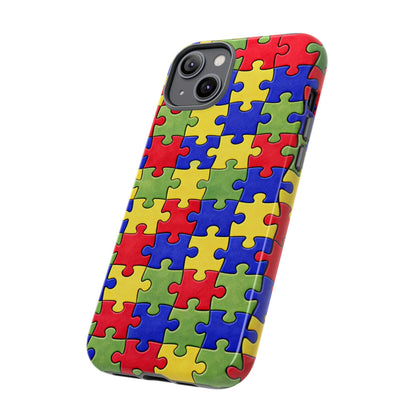 Colorful Puzzle Phone Case, Autism Awareness Jigsaw Design, Tough Protective Case, iPhone & Samsung Case, Vibrant Puzzle Pattern