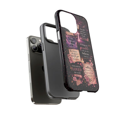 Christian Bible Verse Phone Case Pink Floral Faith Tough Protective Cover Gift
