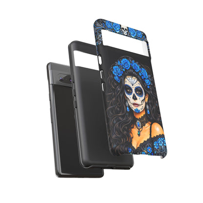 Blue Sugar Skull Woman Phone Case – Day of the Dead Aesthetic Tough Cover