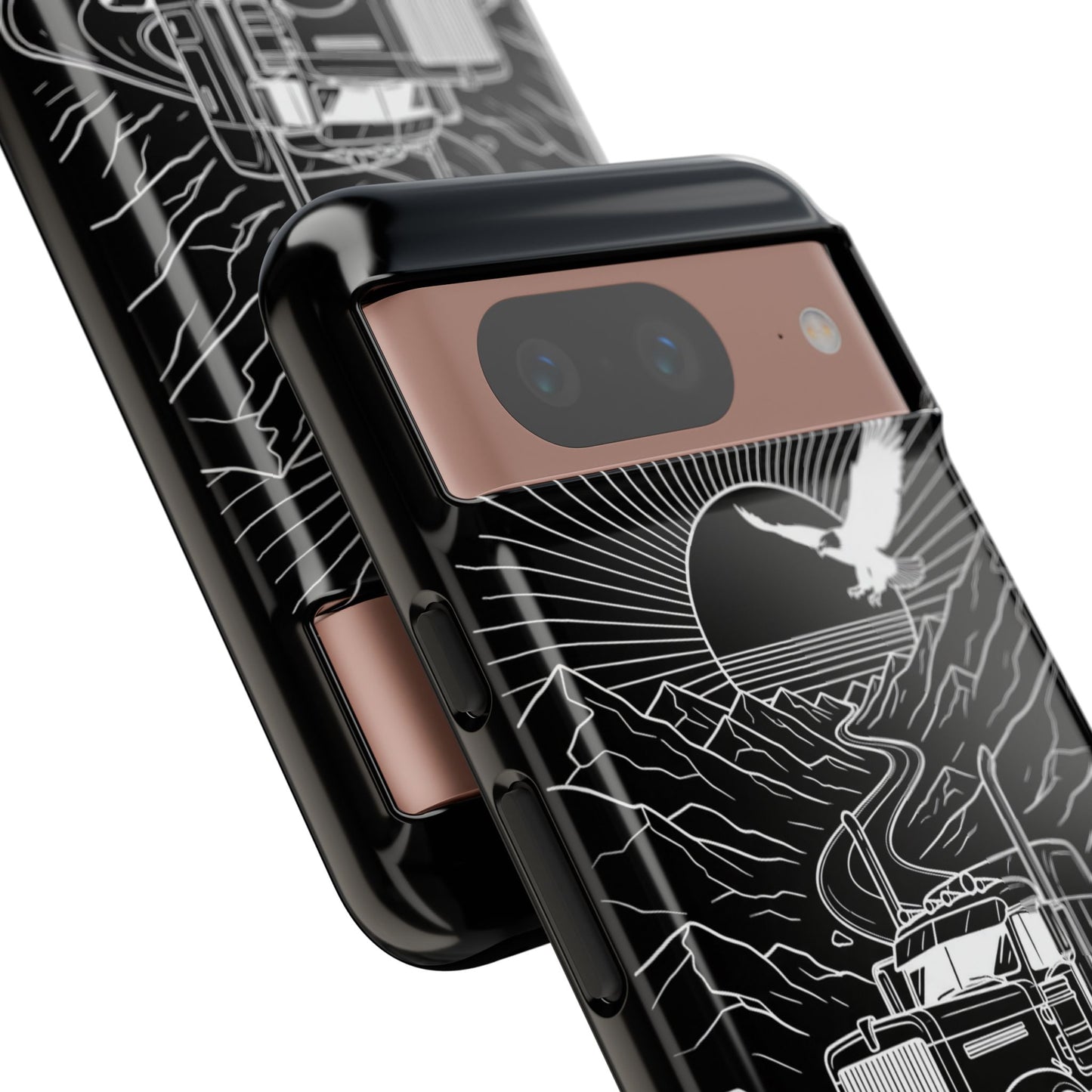 Trucker Highway Phone Case | Eagle & Mountain Line Art | Black Western Tough Case