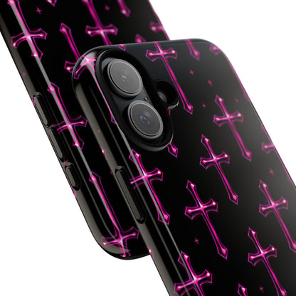 Neon Pink Cross Pattern Phone Case | Tough Protective Case for Iphone, Samsung Galaxy and Pixel