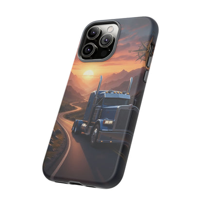 Semi Truck Sunset Phone Case | Trucker Gift | Diesel Truck Highway Road iPhone & Samsung Tough Protective Case