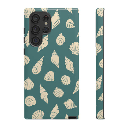 Seashell Pattern Phone Case | Teal Coastal Shells Tough Case for Iphone, Samsung Galaxy and Pixel