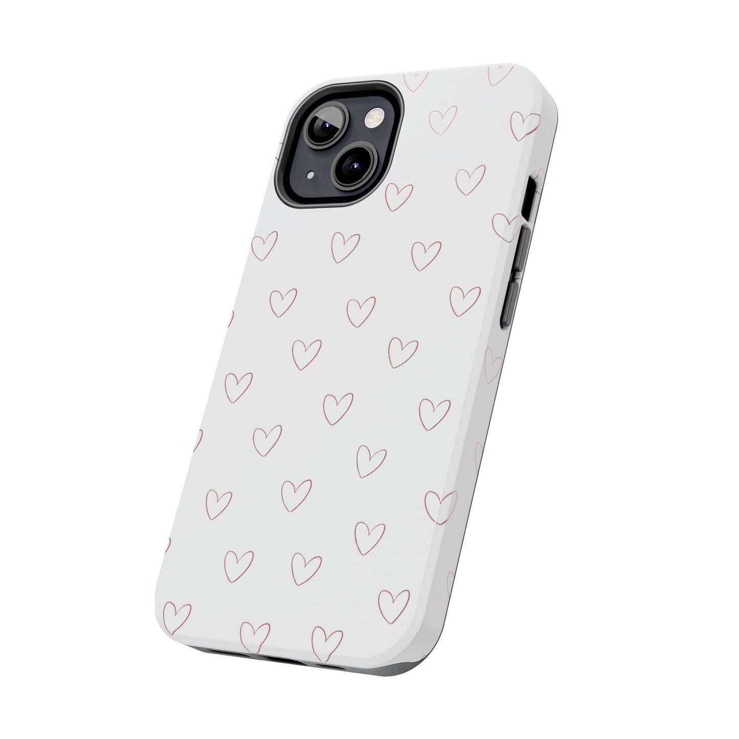 Hand-Drawn Hearts Tough Phone Case | Minimal Pink Heart Pattern