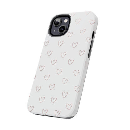 Hand-Drawn Hearts Tough Phone Case | Minimal Pink Heart Pattern