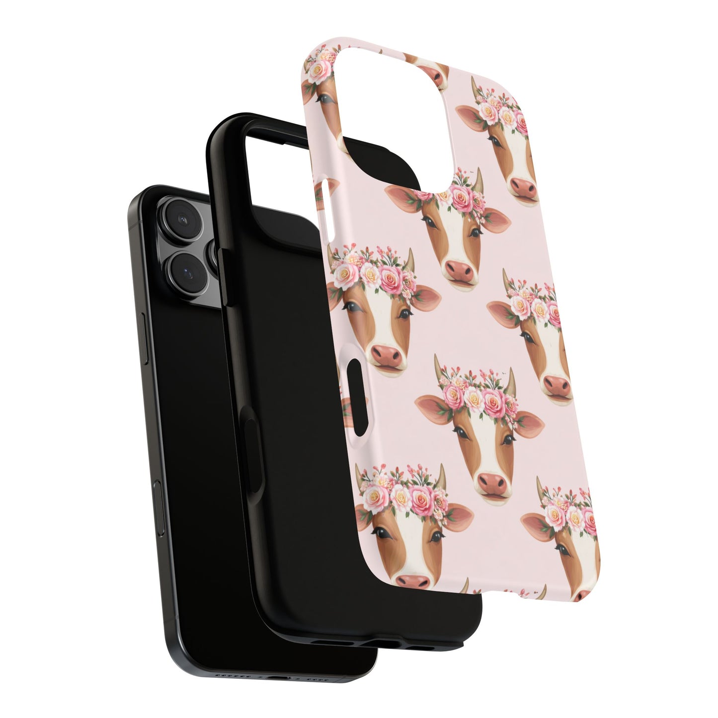 Floral Cow Phone Case – Cute Pink Cow Print Tough Protective Case for Iphone, Samsung Galaxy and Pixel
