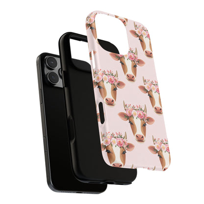 Floral Cow Phone Case – Cute Pink Cow Print Tough Protective Case for Iphone, Samsung Galaxy and Pixel