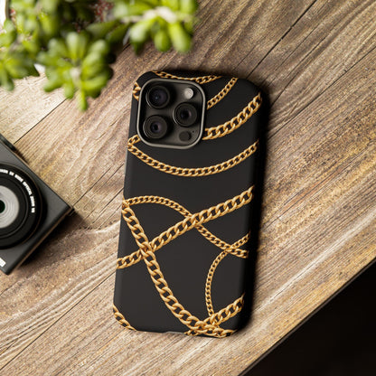 Luxury Gold Chain Phone Case – Black Designer Style Tough Protective Cover for Iphone, Samsung Galaxy and Pixel