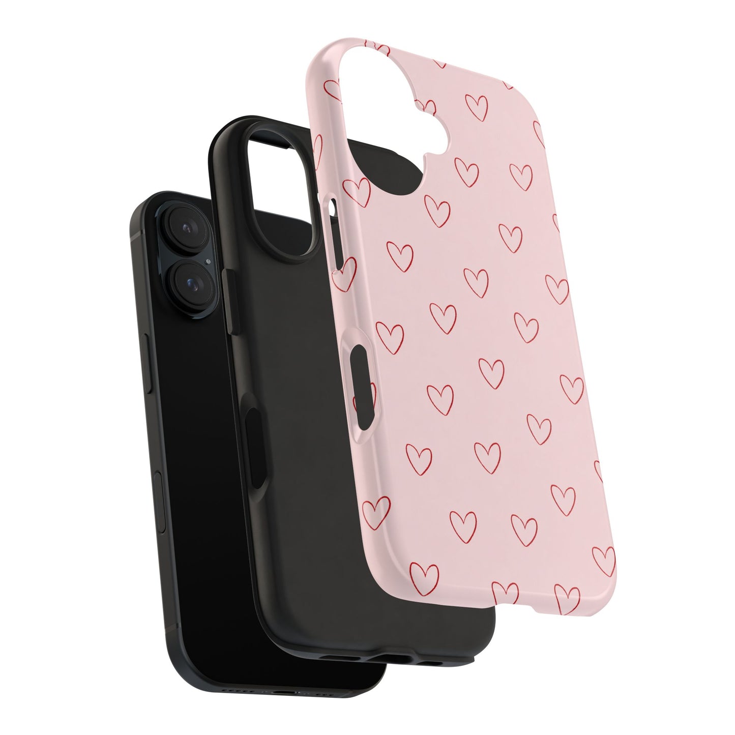 Pink Doodle Hearts Phone Case | Minimal Cute Heart Pattern Tough Case