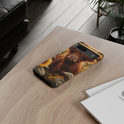 Highland Cow Sunflower Phone Case | Floral Farmhouse iPhone, Samsung Galaxy and Pixel Cover
