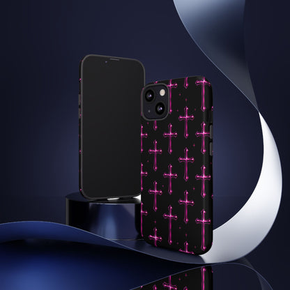 Neon Pink Cross Pattern Phone Case | Tough Protective Case for Iphone, Samsung Galaxy and Pixel