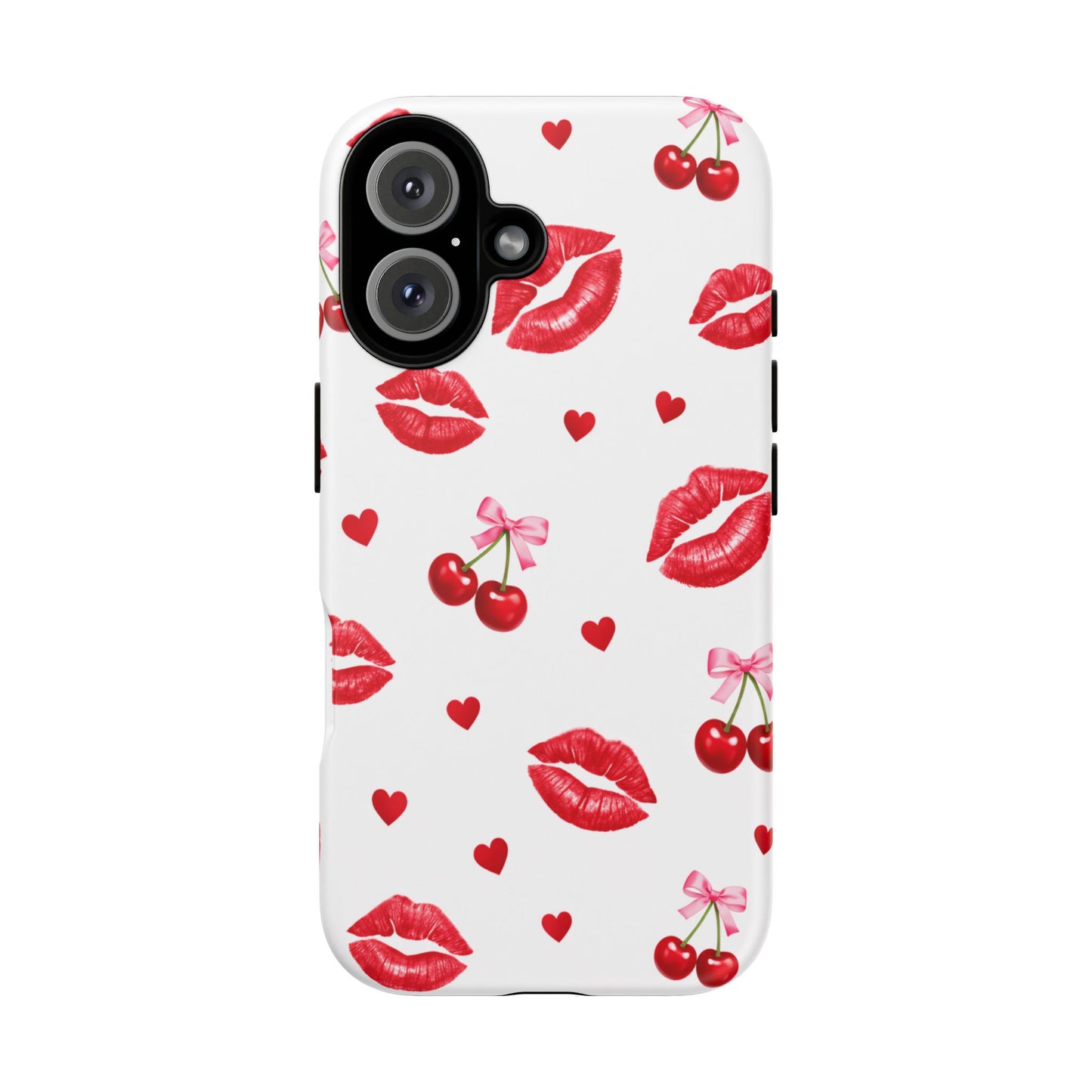 Red Lips & Cherry Phone Case – Y2K Retro Aesthetic Tough Cover