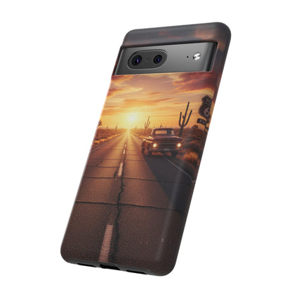 Route 66 Sunset Desert Highway Phone Case – Road Trip Travel Aesthetic Tough Case