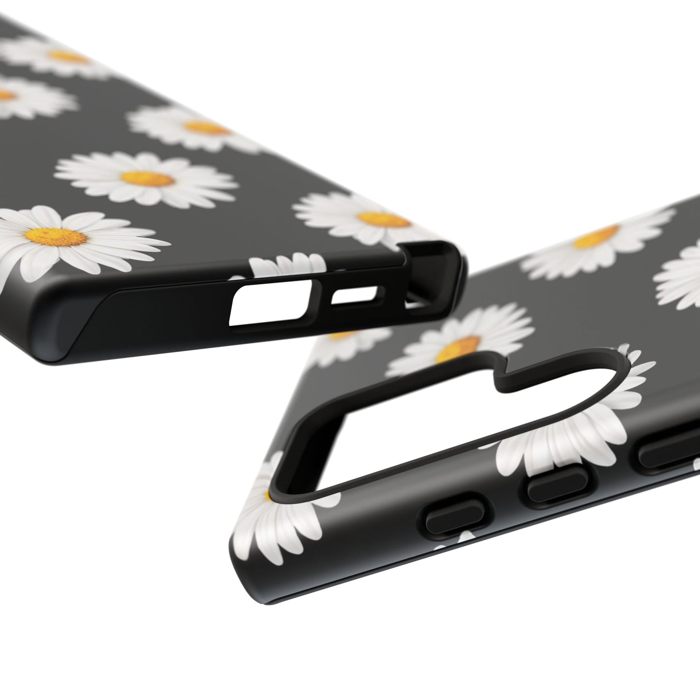 Black Daisy Floral Tough Phone Case – Cute Protective Cover for Iphone, Samsung Galaxy and Pixel