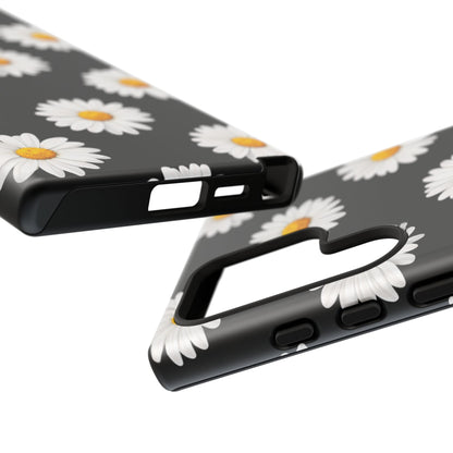 Black Daisy Floral Tough Phone Case – Cute Protective Cover for Iphone, Samsung Galaxy and Pixel
