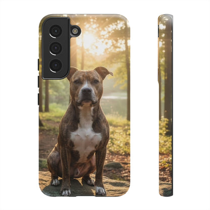 Pitbull Portrait Phone Case | Dog Lover Tough Case, Sunset Forest