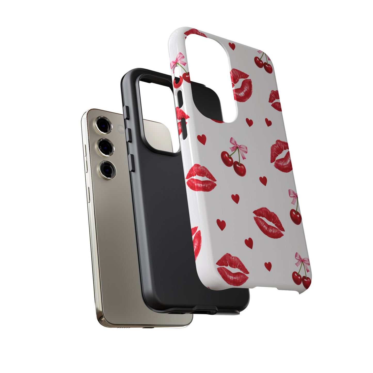 Red Lips & Cherry Phone Case – Y2K Retro Aesthetic Tough Cover