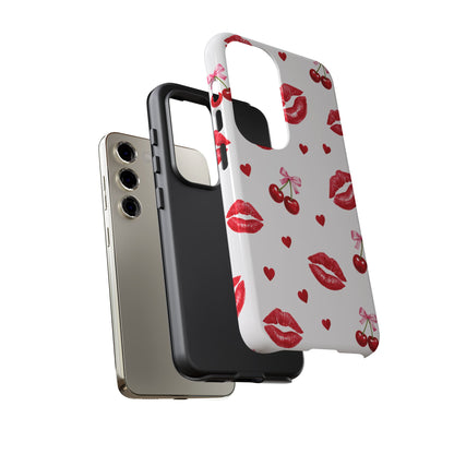 Red Lips & Cherry Phone Case – Y2K Retro Aesthetic Tough Cover