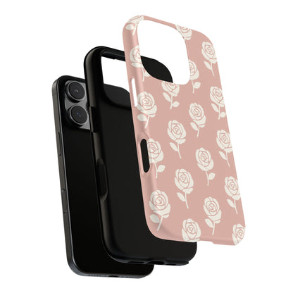White Rose Pattern Tough Phone Case | Elegant Floral Aesthetic Case for Iphone, Samsung Galaxy and Pixel