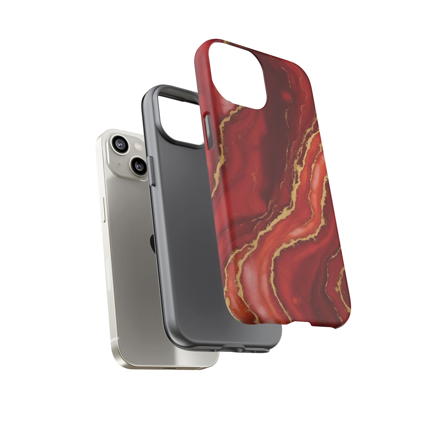 Red Agate Marble Phone Case – Gold Vein Luxury Stone Tough Case (iPhone, Samsung, Pixel)