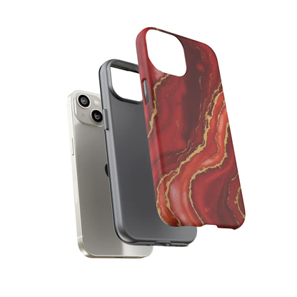 Red Agate Marble Phone Case – Gold Vein Luxury Stone Tough Case (iPhone, Samsung, Pixel)