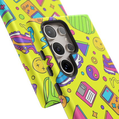 90s Retro Neon Phone Case – Y2K Nostalgia Colorful Icons Tough Protective Case