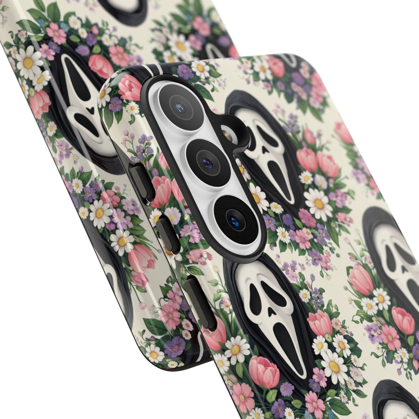 Floral Ghost Face Aesthetic Phone Case – Cute Spooky Tough Cover
