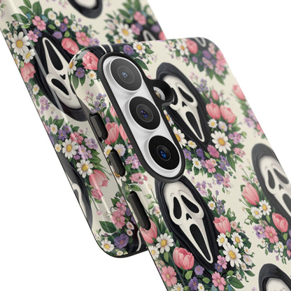 Floral Ghost Face Aesthetic Phone Case – Cute Spooky Tough Cover