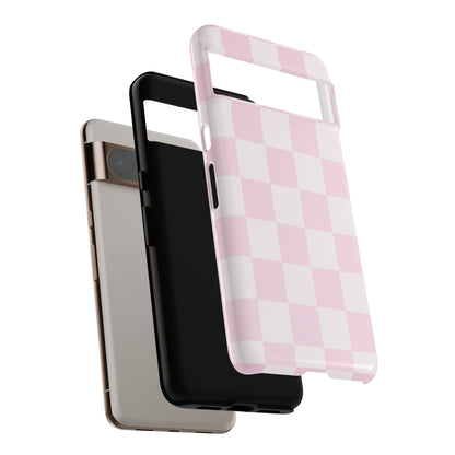 Light Pink Checkerboard Phone Case | Pastel Aesthetic Checkered iPhone & Samsung Tough Case