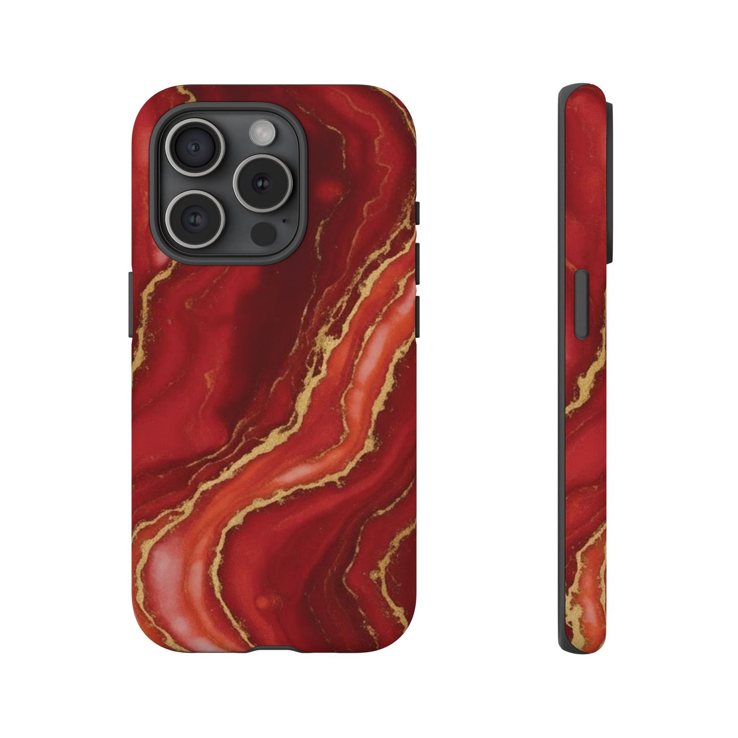 Red Agate Marble Phone Case – Gold Vein Luxury Stone Tough Case (iPhone, Samsung, Pixel)