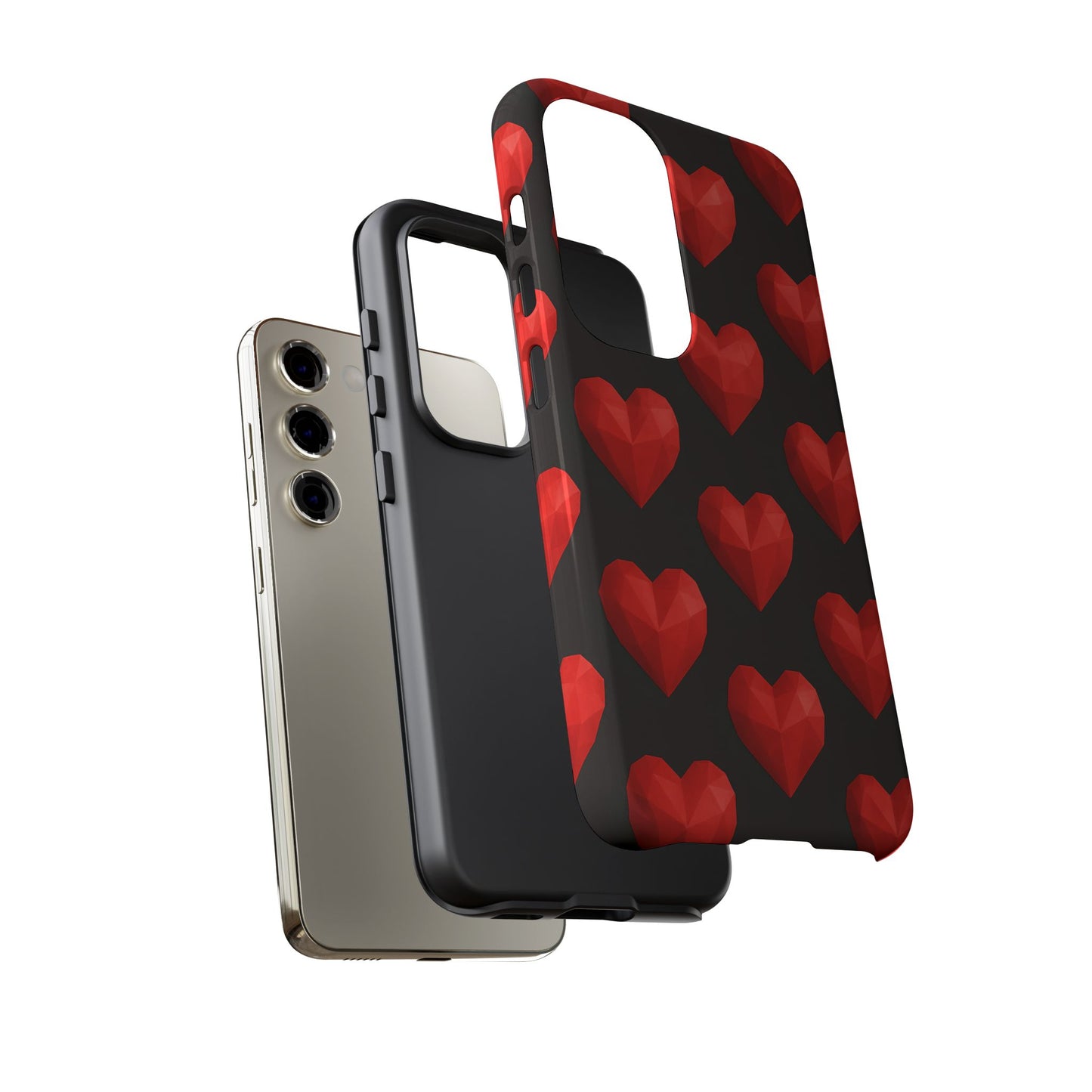 Red Heart Phone Case – Geometric Heart Pattern Tough Case (Black)