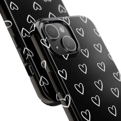 Doodle Heart Phone Case – Minimal Black & White Heart Pattern | Tough Protective Case
