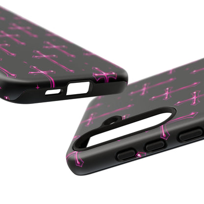 Neon Pink Cross Pattern Phone Case | Tough Protective Case for Iphone, Samsung Galaxy and Pixel