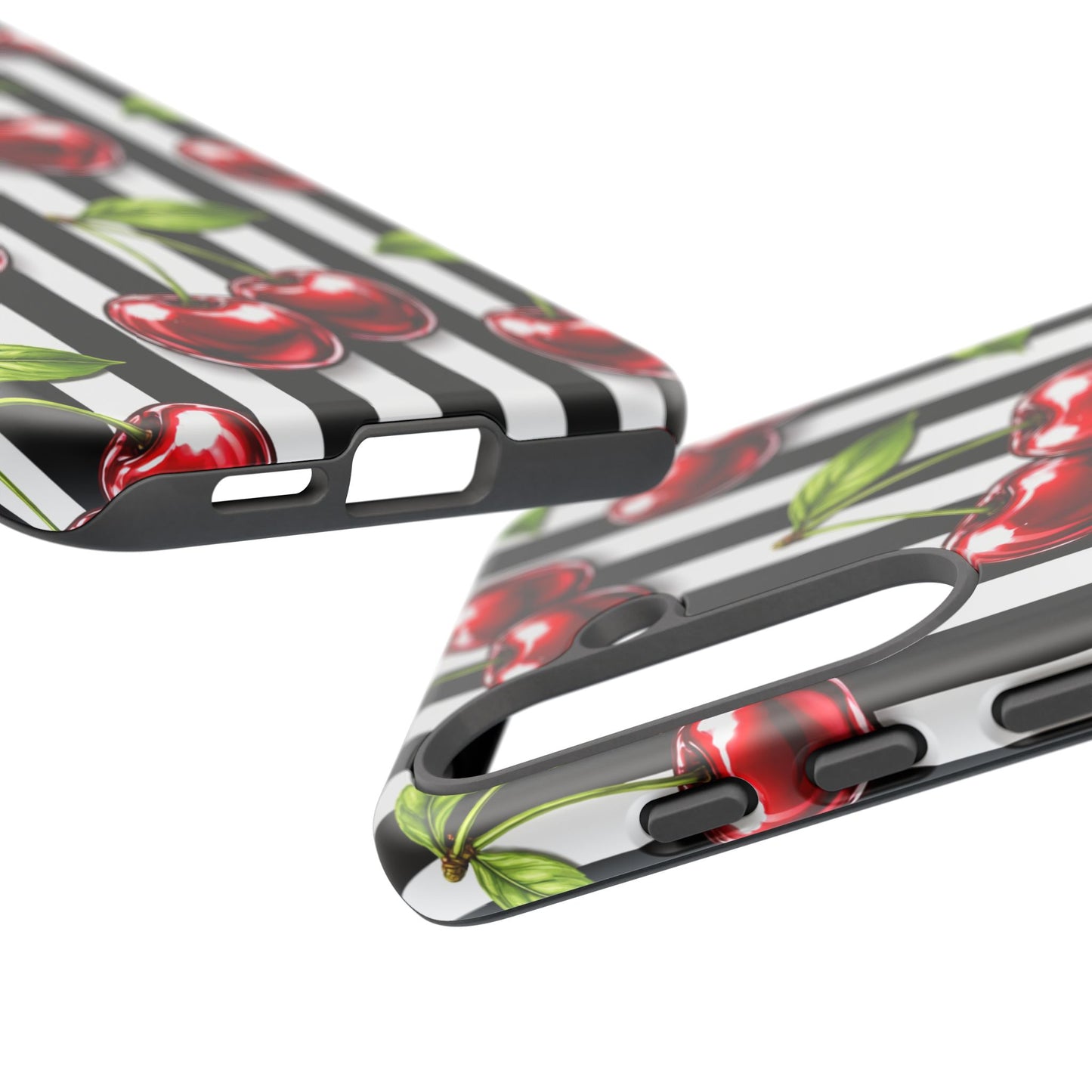 Cherry Pattern Phone Case Black White Stripe Retro Aesthetic Tough Cover