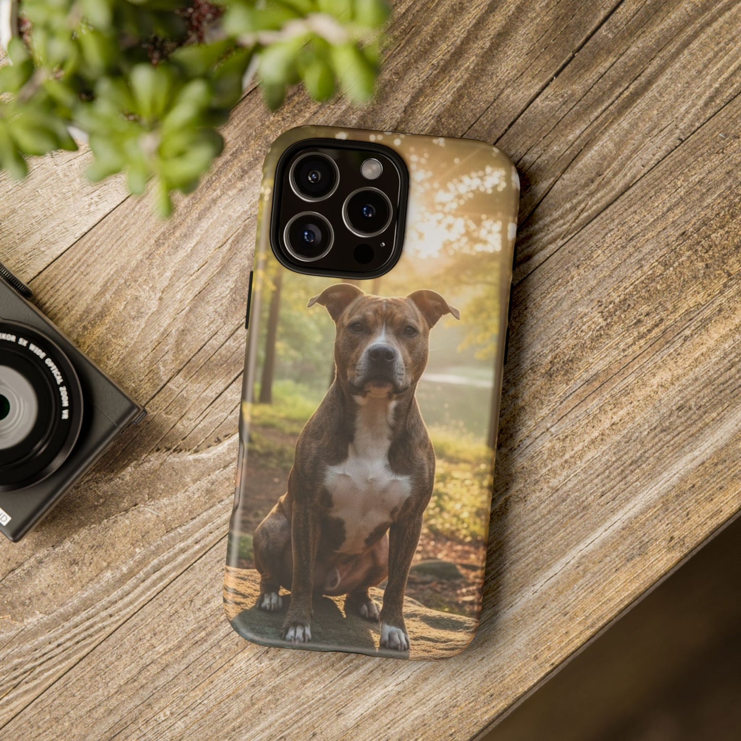 Pitbull Portrait Phone Case | Dog Lover Tough Case, Sunset Forest