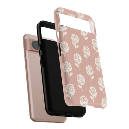 White Rose Pattern Tough Phone Case | Elegant Floral Aesthetic Case for Iphone, Samsung Galaxy and Pixel