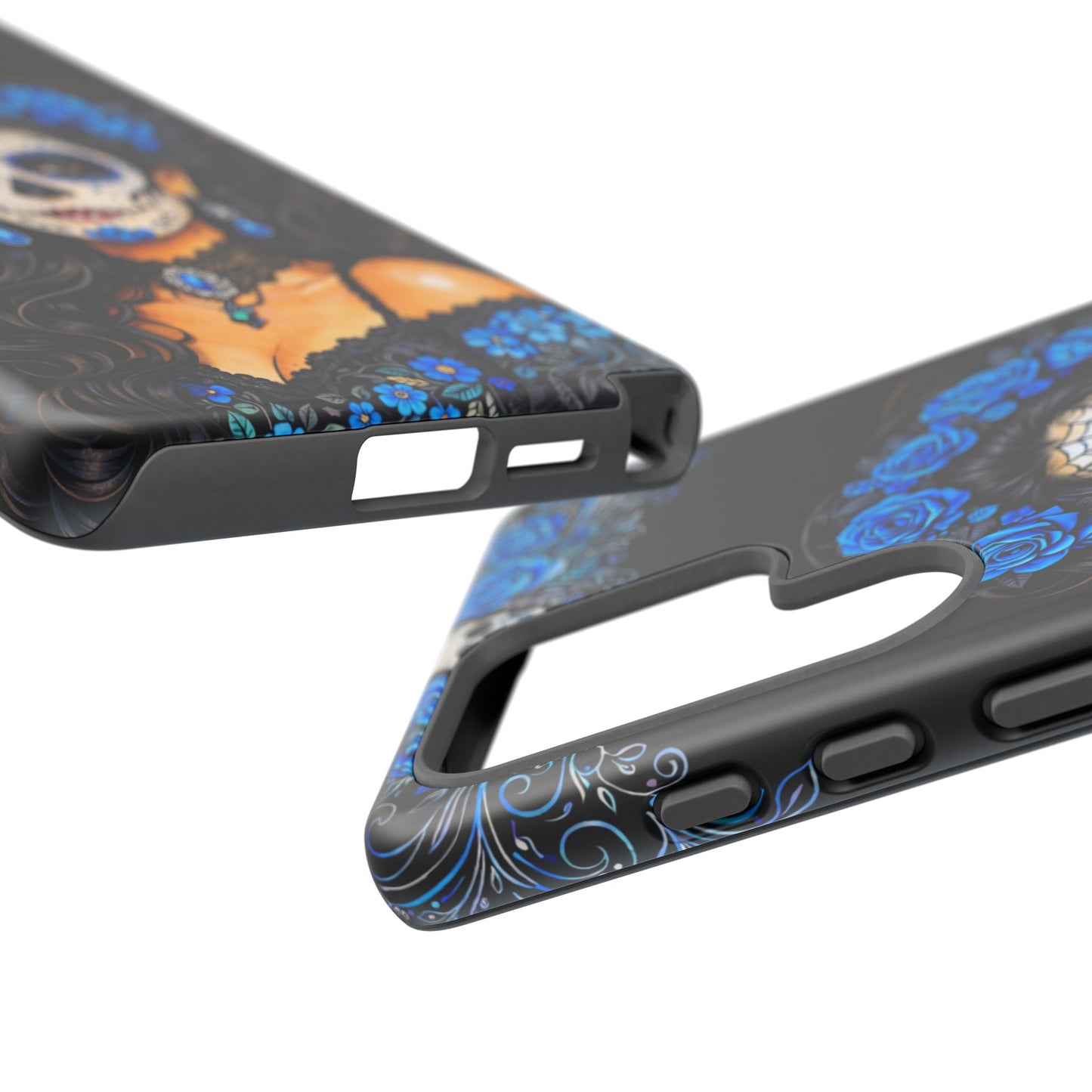 Blue Sugar Skull Woman Phone Case – Day of the Dead Aesthetic Tough Cover