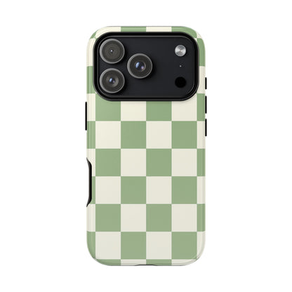 Sage Green Checkerboard Phone Case | Minimal Aesthetic Tough Case