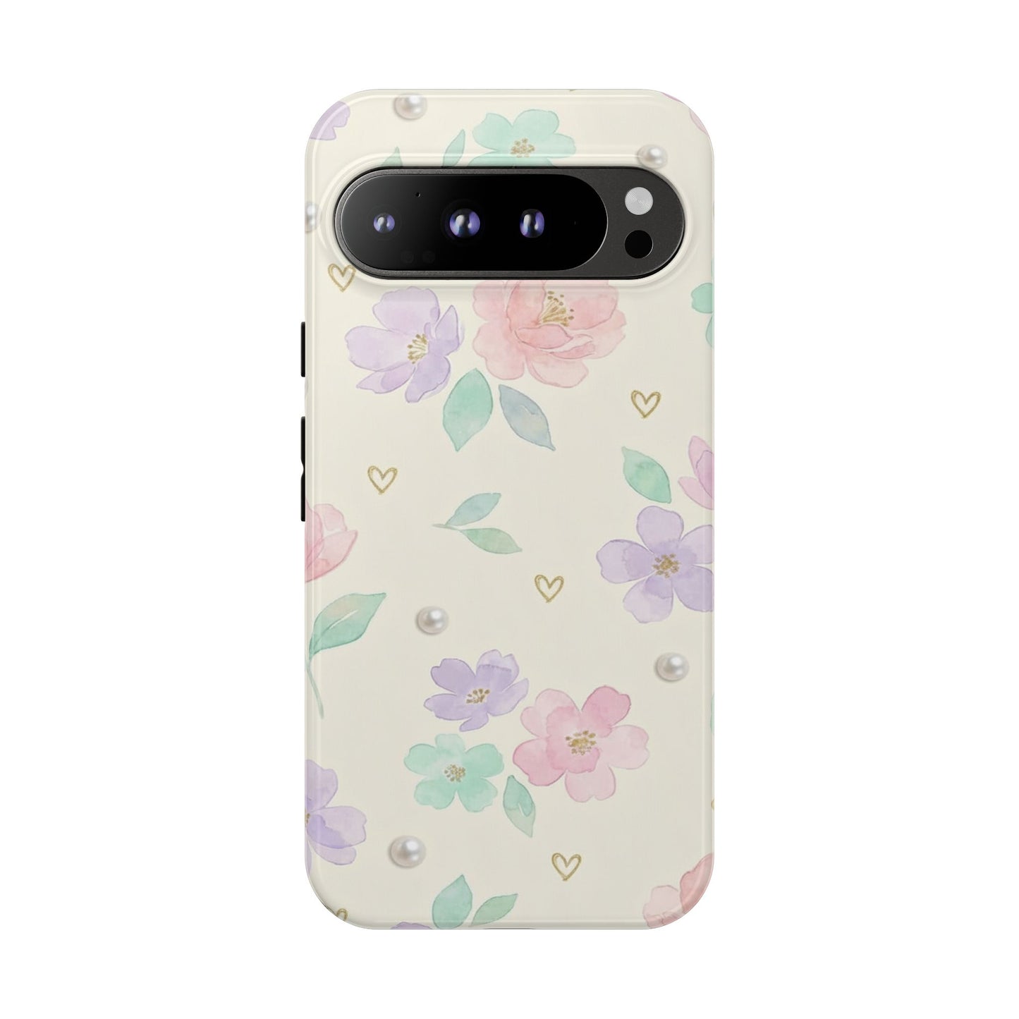 Pastel Floral Phone Case – Coquette Watercolor Flower Hearts Tough Case (iPhone, Samsung, Pixel)