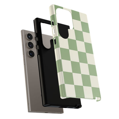 Sage Green Checkerboard Phone Case | Minimal Aesthetic Checkered iPhone & Samsung Tough Case