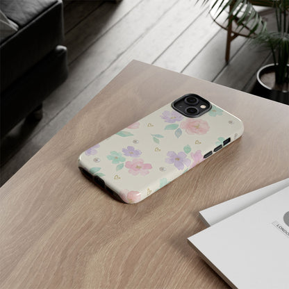 Pastel Floral Phone Case – Coquette Watercolor Flower Hearts Tough Case (iPhone, Samsung, Pixel)