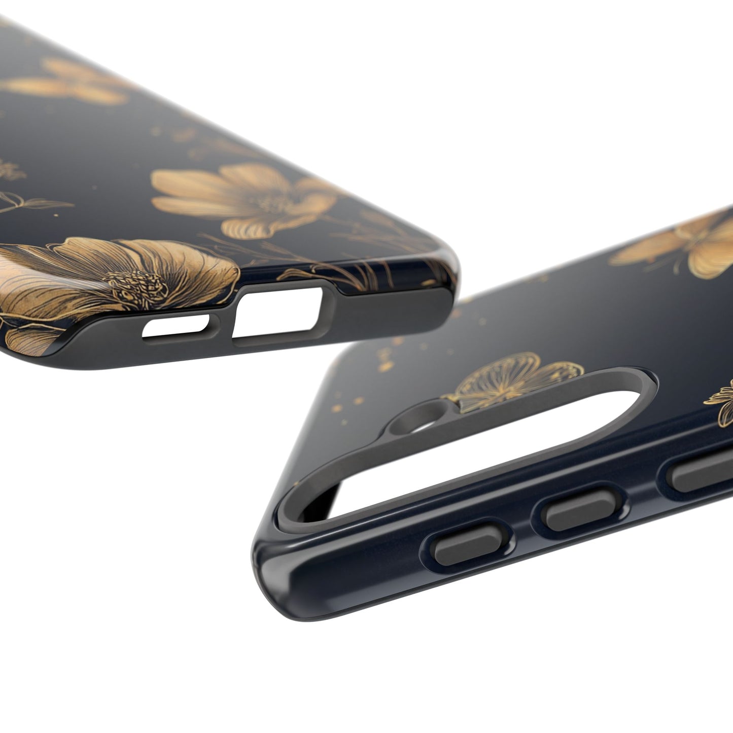Gold Floral Butterfly Phone Case, Dark Aesthetic Botanical, Elegant Black Luxury iPhone Samsung Cover